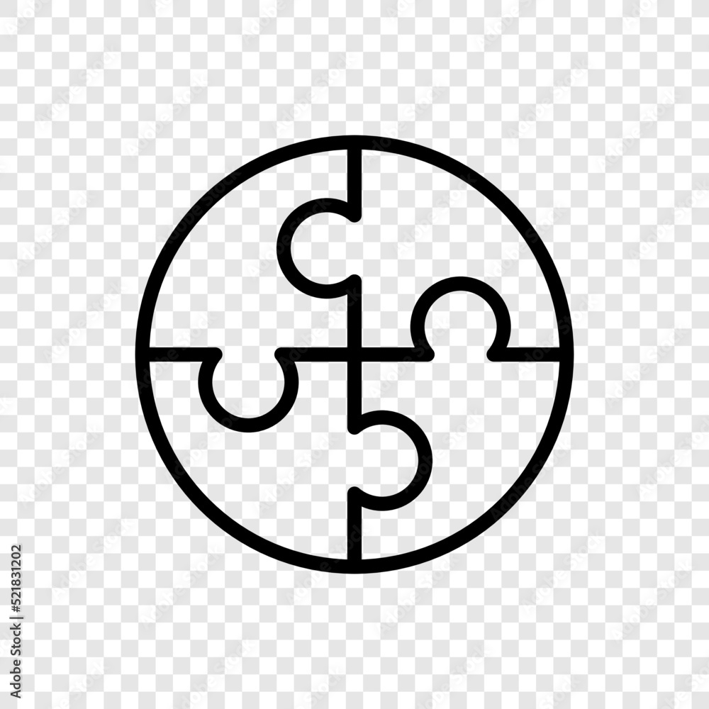Poster puzzle, round simple icon vector. flat design. transparent grid.ai