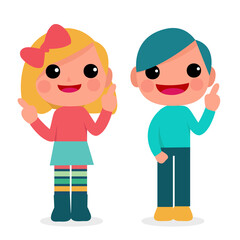 Happy Children boy and girl Funny cartoon character design. Design for banner, layout, annual report, web, flyer, brochure, ad.