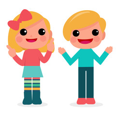 Happy Children boy and girl Funny cartoon character design. Design for banner, layout, annual report, web, flyer, brochure, ad.
