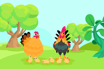 Cute animals in ranch, Farm and agriculture. illustrations of village life and objects Design for banner, layout, annual report, web, flyer, brochure, ad.