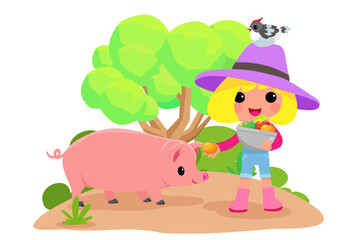 Obraz na płótnie Canvas Cute animals in ranch, Farm and agriculture. illustrations of village life and objects Design for banner, layout, annual report, web, flyer, brochure, ad.