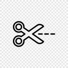 Scissors with cut line simple icon vector. Flat design. Transparent grid.ai