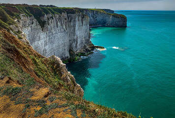 View over the cliffs of &Eacute;tretat on the Atlantic coast of Normandy, France