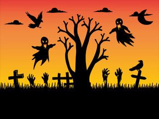 Fototapeta na wymiar Halloween Background Silhouette Illustration 