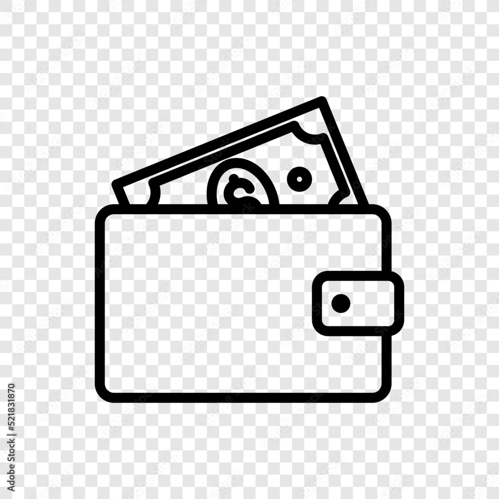 Poster wallet with dollar simple icon vector. flat design. transparent grid.ai