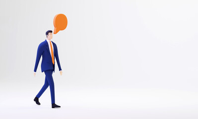Businessman and speech bubble. Background with space for text. 3D rendering illustration 