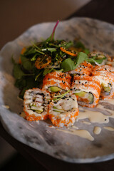 a portion of fresh Japanese sushi