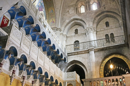 Jerusalem, Israel - September 20, 2017: Interior of church of the Holy Sepulchre.