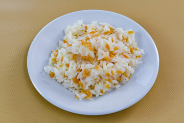 Traditional delicious Turkish food; Turkish style rice pilaf (Turkish name; Arpa sehriyeli. tavuklu, kuru fasulyeli, kavurmali pirinc pilavi)