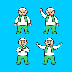Cute Boy Vector Icon Illustration. Ramadan Mascot Cartoon Character. Flat Cartoon Style Suitable for Web Landing Pages, Banners, Pamphlets, Stickers