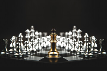 King chess stand on chessboard concepts of competition challenge of leader business team or teamwork volunteer or wining and leadership strategic plan and risk management or team player.