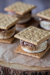 Close up view of homemade s'mores ready for eating. 