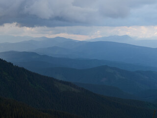 Panoramic view of mountains. Scenic mountain landscape.  Carpathian, Ukraine.