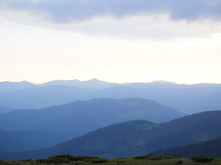 Fototapeta na wymiar Panoramic view of mountains. Scenic mountain landscape. Carpathian, Ukraine.