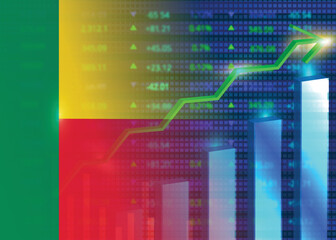 Economic growth concept in Benin.Benin's stock market.Benin flag with charts,growth arrow