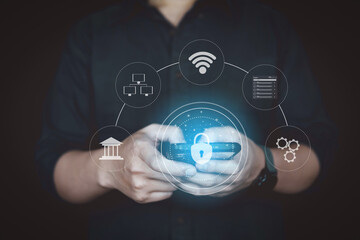 Internet network security concept with people use smartphone connect internet.