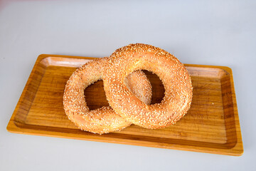 Turkish pastry product , tasty pogaca. Simit, gevrek. Turkish Pastries; peynirli, patatesli, kasarli pogaca, borek, acma, ay coregi at patisserie showcase.