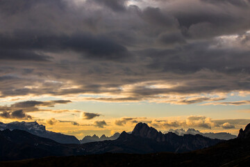 Fototapeta na wymiar Sunset in Dolomites mountains, Alps, northern Italy