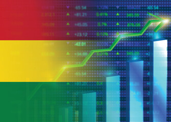 Fototapeta na wymiar Economic growth concept in Bolivia.Bolivia's stock market.Bolivian flag with charts,growth arrow