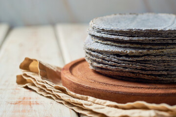 homemade blue corn tortilla, mexican traditional food