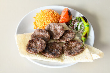 Meatball between bread (Turkish name : ekmek arasi kofte ) Izgara kofte. Manisa, Akcaabat, Akhisar  kofte