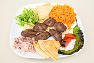 Meatball between bread (Turkish name : ekmek arasi kofte ) Izgara kofte. Manisa, Akcaabat, Akhisar  kofte