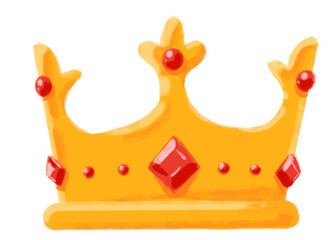 Golden shiny crown with jewel cartoon illustration hand drawing king queen royal symbol