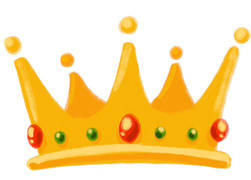 Golden shiny crown with jewel cartoon illustration hand drawing king queen royal symbol