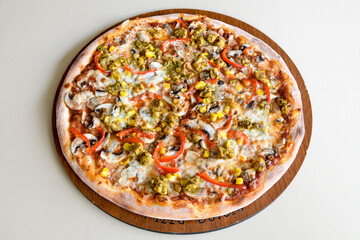 Delicious mixed pizza with rich content. Menu concept of choice and diversity. Karisik pizza