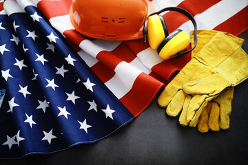 Flapping flag USA with wave. American flag for Memorial Day or 4th of July. Closeup of American...