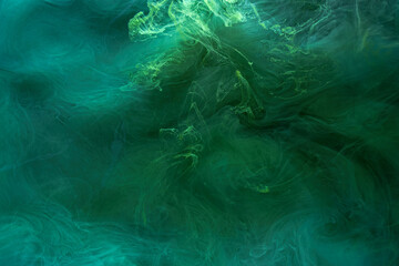 Liquid fluid art abstract background. Blue green acrylic paint underwater, galactic smoke ocean © amixstudio