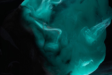 Liquid fluid art abstract background. Blue green acrylic paint underwater, galactic smoke ocean © amixstudio