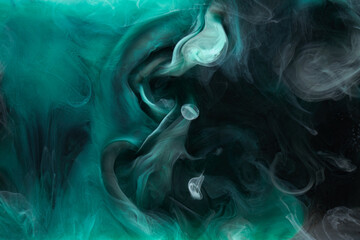 Liquid fluid art abstract background. Blue green acrylic paint underwater, galactic smoke ocean © amixstudio