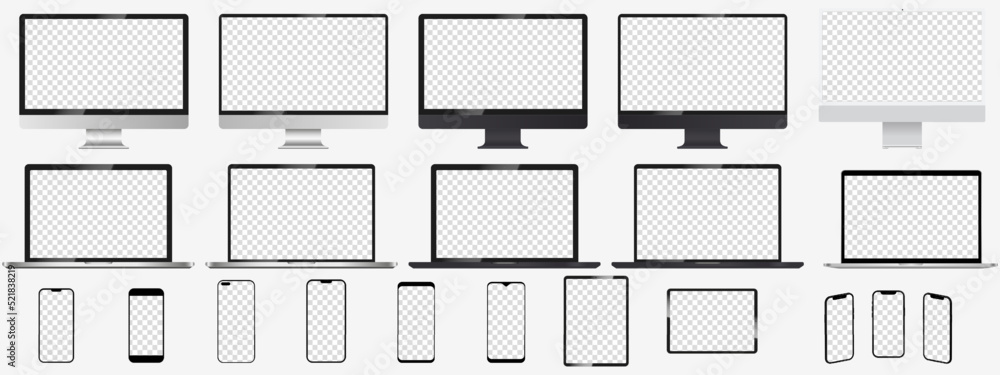 Aufkleber realistic mock up set computer, laptop, tablet and phone. device screen mockup collection. mock up c
