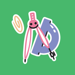 Compasses, protractor, ruler, paper clip. Office. Vector style. Geometry, drawing, lessons, school.