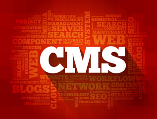 CMS - Content Management System is computer software used to manage the creation and modification of digital content, word cloud concept background