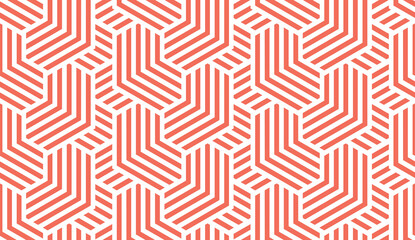 Abstract geometric pattern with stripes, lines. Seamless vector background. White and pink ornament. Simple lattice graphic design