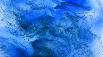 Liquid fluid art abstract background. Blue acrylic paint underwater, galactic smoke ocean