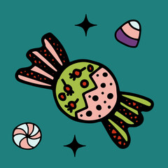 Sweets candy lollipops halloween doodle clipart vector