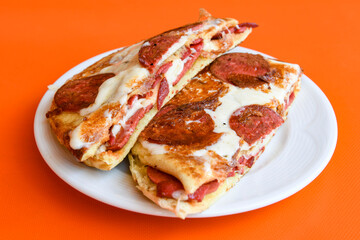 Turkish karisik atom  tost ( kasarli bazlama tost) . Flat baked bread toasted