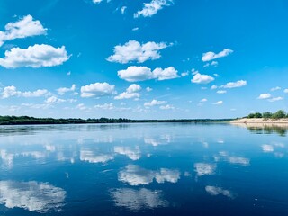 blue sky and clouds beautiful landscape summer river