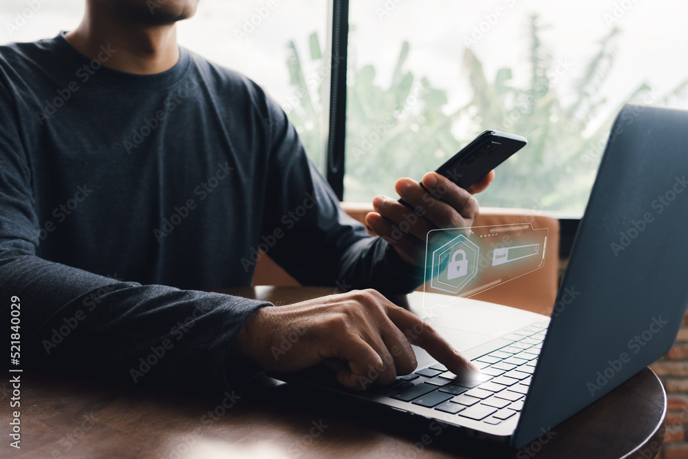 Poster Cyber security fingerprint verification scanning concept. User login information for access granted authentication sign in receive verifcation code, Futuristics innovation business technology.