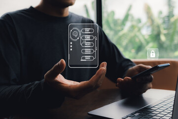 Cyberspace design idea business creative. User information planing, marketing finance strategy, Futuristics innovation business technology.