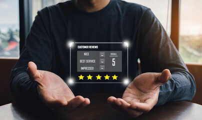 Customer review satisfaction survey gives rating to best service experience on application, User...