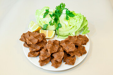 Steak a la turca or chee kofta ( Cig Kofte )  - Turkish Food.