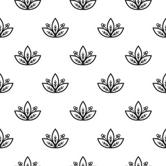 Seamless floral pattern with line leaves. Floral texture on white background. Elegant bush branches ornament. Fabric print.