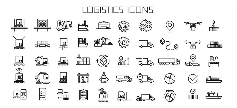 logistics icons, vector illustration line icons about logistics robotics and technology for supply chain