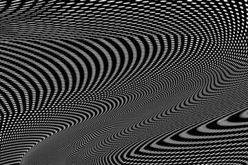 Abstract Black and White Pattern with Wave. Bright Spotted Dotted Texture. Raster. 3D Illustration