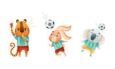 Obraz na płótnie Canvas Wild Animal Character Playing Football Wearing Uniform Passing Ball Vector Set