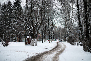Naklejka premium Winter landscape of country fields and roads